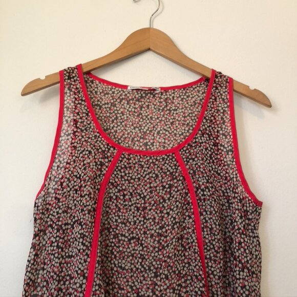 COLLECTIVE CONCEPTS Cream Beige Coral Black Polka Dot Striped Sheer Tank Medium - Picture 2 of 12